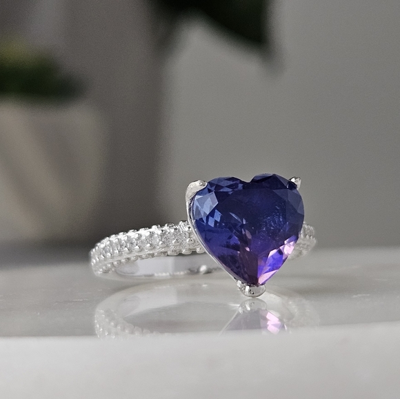 Pink & Purple Heart Gemstone Ring, 925 Sterling Silver Charmed Aroma - Picture 3 of 9